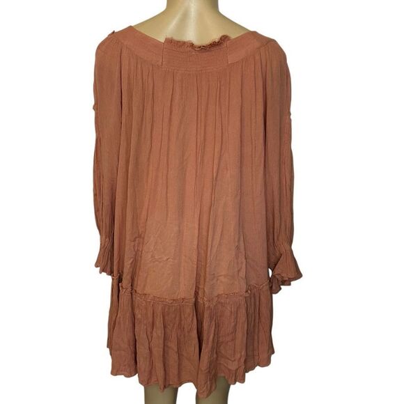 Free People off the shoulder coral swing peasant babydoll long sleeve Dress Sm - Picture 3 of 7